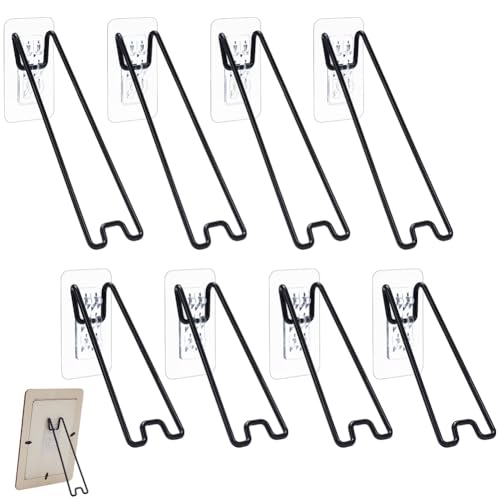 nbeads 8 piezas 2 tamaños soporte de marco de fotos de hierro, autoadhesivos para fotos, soporte de pie con función autoadhesiva para mesa, fotos, pantallas de imágenes, negro