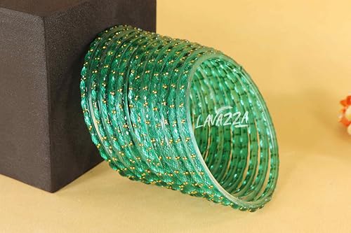 Image of LAVAZZA Raindrop Glass Bangles Set For Women & Girls with Zircon Diamond Stone & Beads | Trendy Transparent Crystal Glass Bangles | Fancy Kanch ki Chudi Set | Bangles for Wedding, Party- Set of 12