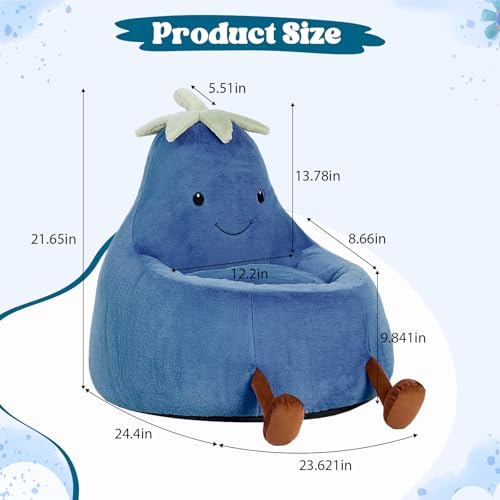 Image of 31 Inches Memory Foam Bean Bag Chair - Ultra Soft Faux Rabbit Fur Round Sofa with Handle & Machine Washable Cover, Eggplant-Shaped Kids Reading Chair for Bedroom, Living Room and Playroom, Navy