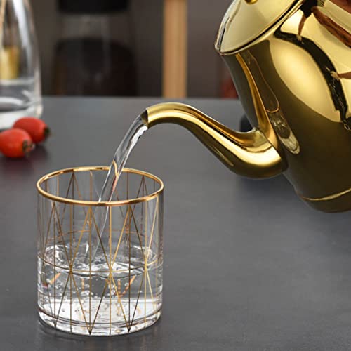 Cabilock Gooseneck Kettle Stainless Steel Tea Kettle Whistling Teapot Water Boiling Kettle Coffee Carafe Beverage Pitcher Water Carafe Jug For Stovetop Gold 2L #TOP2