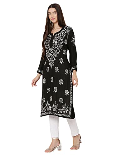 Image of FAWOMENT Trendy Modal Straight Kurta with Impresively Designed and Hand Embroidered Lucknowi Chikankari for Women