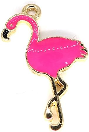 Hot Pink Flamingo Charm lot Set of 25 Gold and Hot Pink