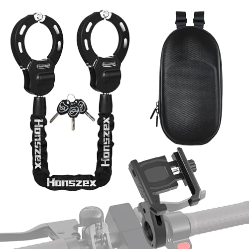 Honszex Electric Scooter Locks Anti Theft, E Scooter Phone Holder & Scooter Chain Lock with Key, Heavy-Duty Anti-Theft Lock with Waterproof Storage Bag, Accessories for Electric Scooters and Bicycles