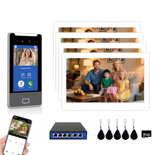 Sistema de control de acceso por reconocimiento facial, kit de videoportero para apartamentos de 1 a 32 unidades, monitor de 10 pulgadas,desbloqueo 5 en 1 (5 inch timbre)