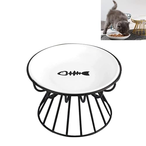 1PCS Elevated Cat Food Bowl, Whisker-Friendly Anti-Vomit Cat Plate, Cat Bowl-Raised Feeder Bowl Stand,Ceramic Elevated Bowl for All Cat,Dishwasher Safe