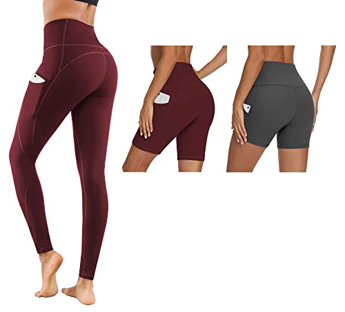 Lingswallow High Waisted Leggings and Yoga Shorts and Biker Shorts for Women 3 Pack Bundle(Large)