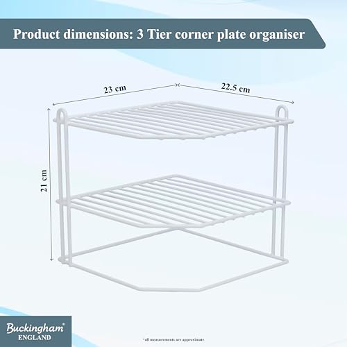 Buckingham 3 Tier White Corner Plate Rack Kitchen Cupboard Tidy Storage Organiser Dish Rack Space Saving Shelf Organiser 23 Cm - 2