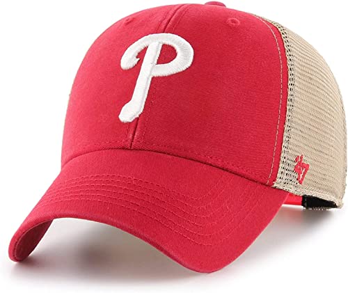 47 Brand MLB Team Color Flagship Mesh Trucker Primary Logo MVP Adjustable Structure Baseball Cap Hat, Adult One Size Fits All - Philadelphia Phillies Red