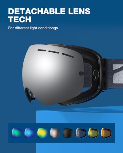 Image of ZIONOR X Ski Snowboard Snow Goggles OTG Design for Men & Women with Spherical Detachable Lens UV Protection Anti-Fog