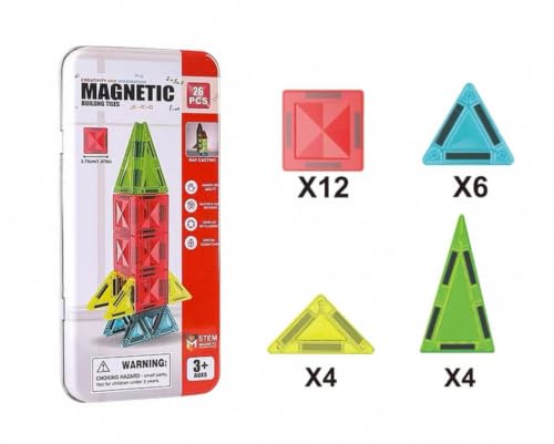 Image of Happy Hues 26 Pcs Mini Magnetic Tiles Travel Set- STEM Magnetic Building Blocks with Tin Storage Case, Safe BPA-Free Educational Toy for Toddlers & Kids Ages 3+