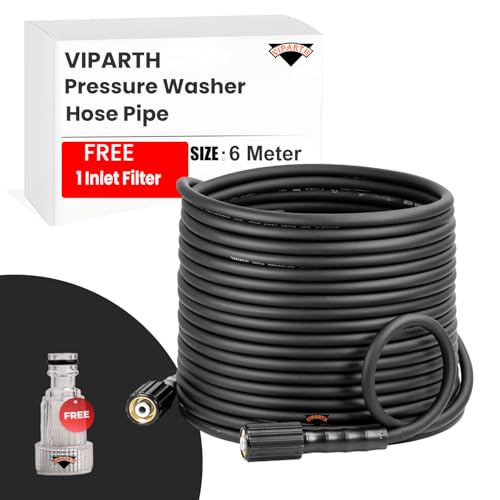 Image of Pressure Washer Hose Pipe | 6 Meter | Steel Braided Rubber | Compatible With all types of Pressure Washers | Heavy-Duty Construction | Black Molded Pipe | Explosion Proof
