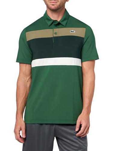 Lacoste Men's Sport Regular Fit Color Block Golf Polo Shirt, Green/Sinople/Olive, Large