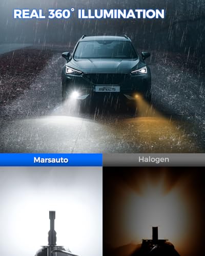 Image of Marsauto H3 Led Bulb Fog Light Bulbs, 600% High Bright H3ll Fog Lights Led, 6500K White Strong Penetration,1:1 Mini Szie Plug & Play H3 Fog Bulb for Car, Truck, SUV, Side Marker & Parking Light Combos