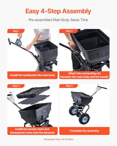 Image of VEVOR Broadcast Spreader 100 lbs Capacity Walk-Behind Push Spreader Black | For Lawn Garden, 0-9.8 ft Spreading Width, 13 in All Terrain Pneumatic Tires, Hopper Grate for Seed Fertilizer Salt Ice Melt | For Lawn Garden, 0-9.8 ft Spreading Width, 13 in All Terrain Pneumatic Tires, Hopper Grate for Seed Fertilizer Salt Ice Melt