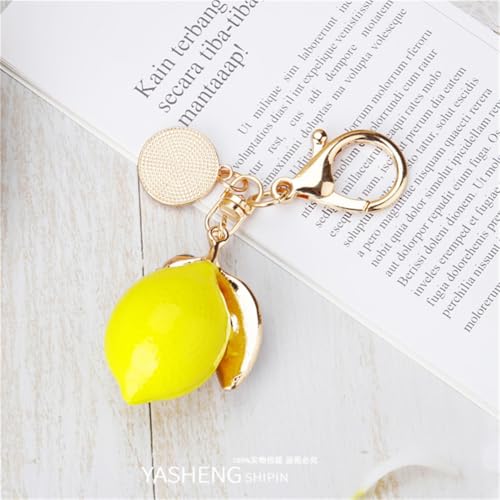 Image of Cute Lemon Keychain Rhinestone Fruit Keyring Car Key Chain Key Holder For Purse Bag Backpack Car Jewelry Gift For Women Men