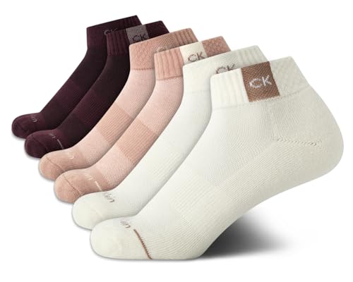 Image of Calvin Klein Womens Quarter Socks - 6 Pack Athletic Performance Cushioned Ankle Socks for Women for Running and Workout