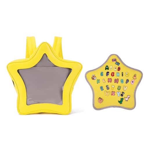 Image of Yellow Star-Shaped Kawaii Ita Backpack, Ita Bag for Women Girls, Y2K Cute Aesthetic, Pin Bag for Anime PU Leather