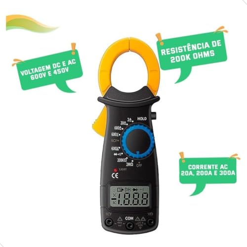 Alicate Amperímetro Digital Multímetro Mede Resistência Alternada e Tensão de Corrente Contínua Díod