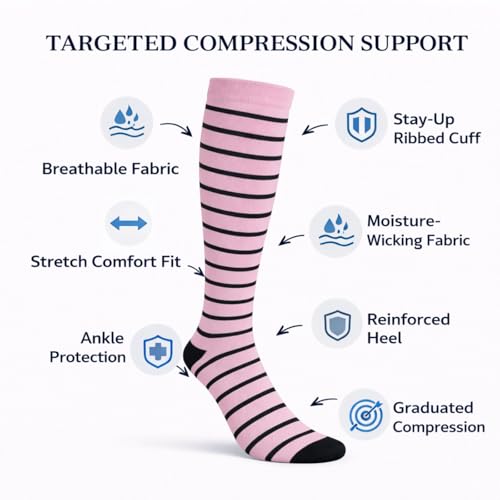 Image of Diamond Star 6 Pairs Compression Socks for Men & Women, Knee High Socks