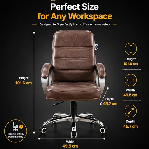 Image of Zen Executive Ergonomic Office Chair for Work from Home | Leatherette Revolving Chair with 360 Swivel, Chrome Base & Cushioned Seat (Brown, Mid Back)