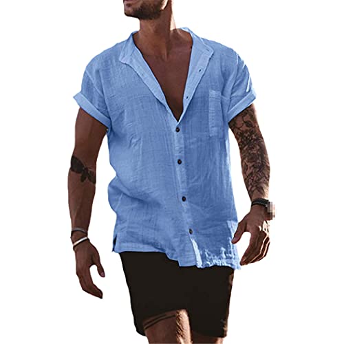 Chemise en coton et lin bleu marine 4XL aux finitions soignées pour homme exigeant