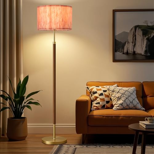 Image of Wood Floor Lamp with 3 Color Temperatures,Vintage Floor Lamp with Remote Control,Dimmable Farmhouse Floor Lamp Mid Century Modern Standing Lamp Farmhouse Tall Pole Lamp for Living Room Bedroom
