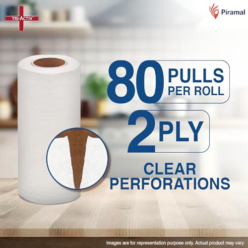 Tri-Activ Washable & Reusable Kitchen Towel Roll | 80 Pulls per Roll, 240 Sheets Pack of 3 | Highly Absorbent Kitchen Tissue Roll | Non Woven Fabric | Better alternative to Paper Tissue Roll | White