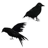 Halloween Realistic Crows Feathered Artificial Crows Decorations Christmas Fake Black Standing Flying Crows for Outdoor Indoor Party Supplies Props Birds Ravens Cute Life-Like Lifesize Crow Set 2 Pcs