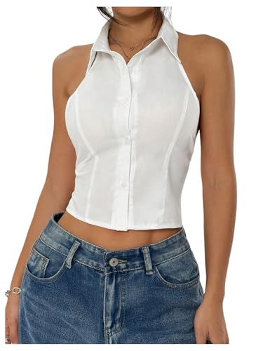 White Halter Button-Up Shirt