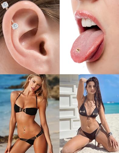 Tornito 9 Pairs Nipple Rings 14G Stainless Steel Heart Butterfly Snake Ball Emerald Triangle CZ Barbell Tongue Rings Set Cute Body Piercing Jewelry for Women 16mm Rose Gold Silver Tone4