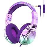 QearFun Kids Headphones with Microphone for School, Wired Headphones for Kids with 85/94dB Volume Limit, Foldable Adjustable Headphones for Boys Girls, Kids Headset on Ear for iPad/Tablet/Travel/Study