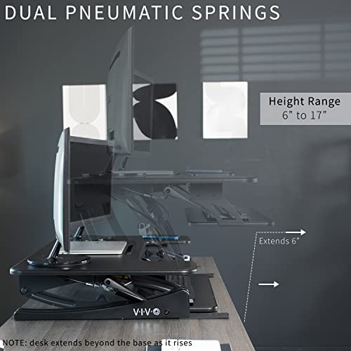 Image of VIVO Black 42 inch Standing Desk Converter, DESK-V000VL | Large, Height Adjustable, Stand Up Desk Riser, Wide Keyboard Tray, Dual Monitor and Laptop Workstation, V Series
