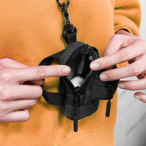 Hanging Neck Pouch Headphone Storage Bag Detachable, Crossbody Bag Earbud Case Card Holder for Camping Travel Hunting Sports, Black2