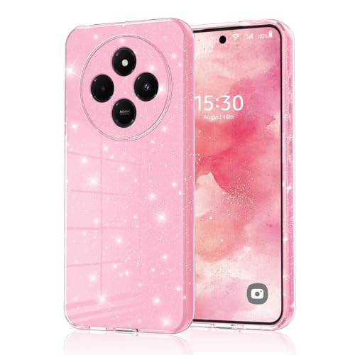 Eherui Glitzer Handyhülle für Xiaomi Redmi 14C / Redmi A4 / Poco C75 Silikon TPU Anti-Fingerabdruck Hülle Flexible Stoßfeste Case Kratzfest und Absturzsicherung Schutzhülle für Redmi 14C Rosa
