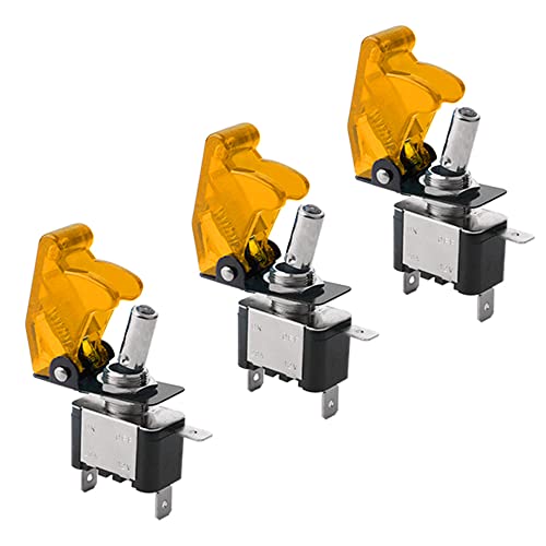 QitinDasen 3Pcs Car Toggle Switch, Yellow Waterproof Cover Yellow LED Indicator, ON-OFF 2 Position 3 Pin SPST Auto Rocker Switch, for Car Auto Truck Boat (20A/12VDC)