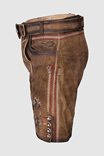 KRÜGER Heren klederdracht leren broek kort, model: MEI Hoamat met riem, knielang, art.nr. 094666-0-0007, bruin - Afbeelding 7