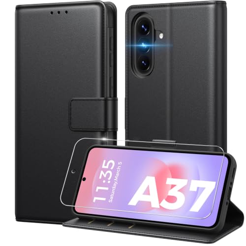 Peakally Handyhülle für Samsung Galaxy A37 5G Hülle [Mit 1 Stück Panzer Schutz Glas] [3 Kartenfach] [Premium PU Leder] [RFID-Blockierung]… – Ansicht 1