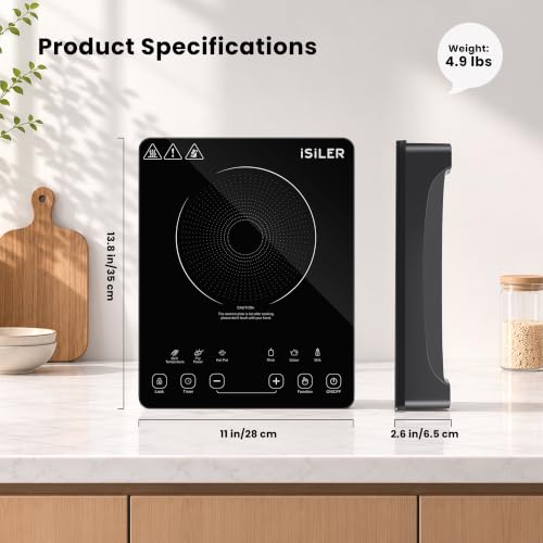 Image of 1800W Portable Induction Cooktop, 8 Inch Heating Plate, Touch Control