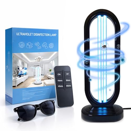 UV Light Sanitizer with Ozone & Motion Sensor, 38W UVC Device with Remote & Goggles, 360° Deep Cleaning for Home, Bedroom & Office, 15/30/45/60 Min Timer (Black)