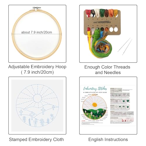 Image of Louise Maelys Embroidery Kits for Beginners,Cross Stitch Kit for Adults,DIY Needlepoint with Easter Christian Sunrise Flowers Pattern