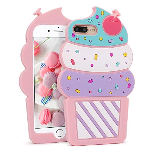 MEGANTREE Cute iPhone 7 Plus Case, Ice Cream iPhone 8 Plus Case, iPhone 6 Plus Case, iPhone 6s Plus Case, Cupcakes 3D Cartoon Soft Silicone Full Protection Shockproof Cases Cover for Girls Kids Women