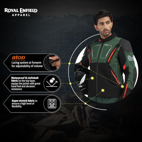 Image of ROYAL ENFIELD ADVENTURER XT RIDING JACKET | Superfabric: High abrasion resistance | Waterproof & Detachable Winter /Thermal liner | Level 2 Protectors: Shoulder & Elbow | Ventilation all over|OLIVE S
