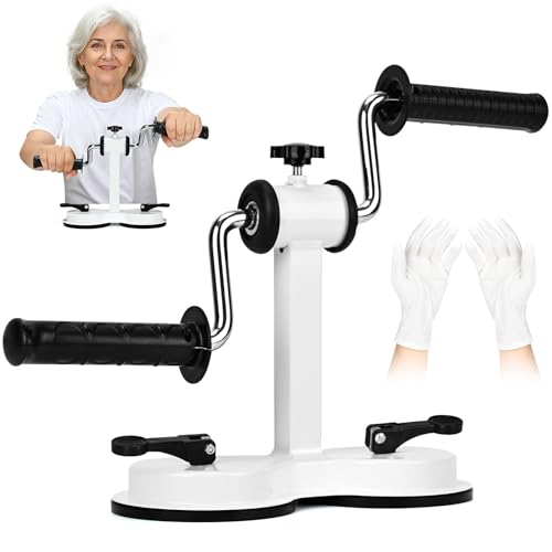 Arm Bike for Physical Therapy with Anti Slip and Sweat Absorbing Gloves, Double Suction Cup Design and More Stable, Adjustable Resistance Exerciser for Arm and Shoulder Workout