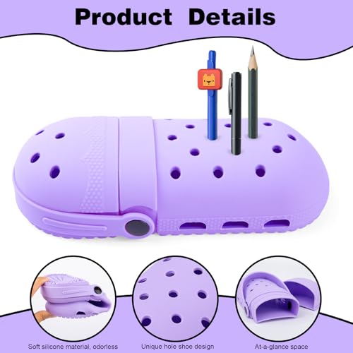 Image of elephtree Funny Shoes Shaped Silicone Pencil Holder for Teacher Appreciation Gifts Adult Pencil Storage Organizer Cute Desktop Pen case Creative Stationery Storage for Office Classroom Home (Purple)
