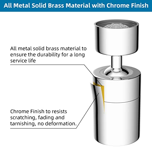 Hibbent Faucet Aerator, All Metal Kitchen Sink Faucet Aerator, 2 Water Flow Modes 360-Degree Swivel Faucet Extender, 1.8 Gpm 55/64 Inch-27Uns Female Thread, Splash-Proof, Water Saving-Chrome Finish #TOP4