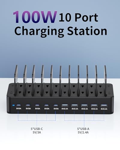 Dywcdnice 100W 10-Port USB-C/USB-A Charging Station with 10 Cables — view 2
