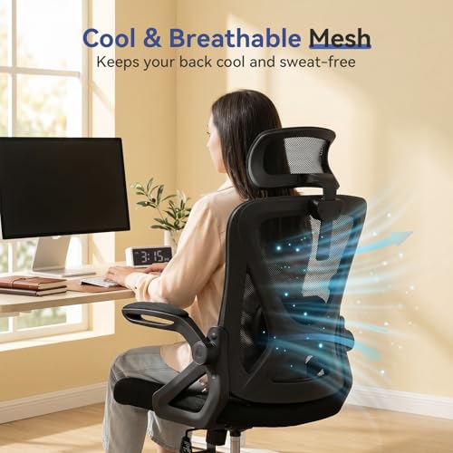 Image of Mesh Office Chair with Adjustable Lumbar Support, Ergonomic High Back Desk Chair with Headrest, Swivel Rolling Computer Chair for Home Office (Black)