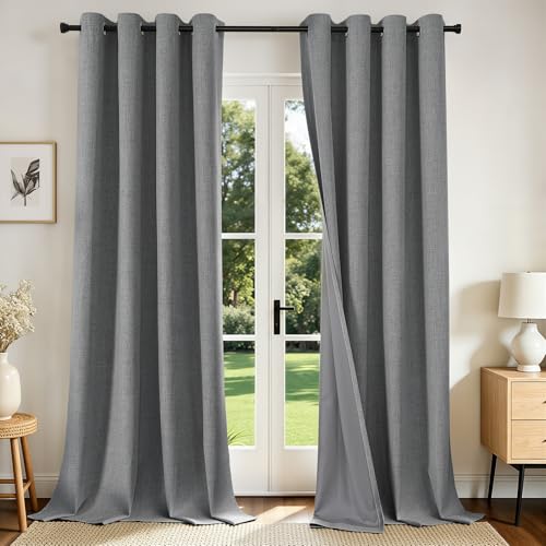Image of Joydeco Blackout Curtains 120 Inches Long 2 Panels Burg, Room Darkening Curtains for Bedroom, 100% Black Out Textured Thermal Drapes Privacy Protection 2 Panels Set(W52 x L120 Inch, Light Grey)