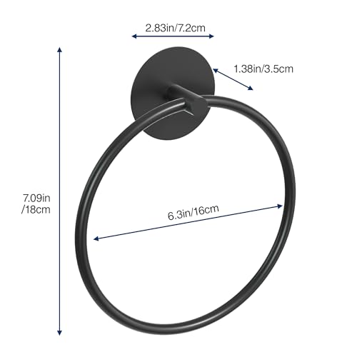 Image of Matte Black Bathroom Towel Ring - SUS304 Stainless Steel Bathroom Towel Rack, Susswiff Adhesive Wall Mounted Hand Towels Holder, Towel Hanger for Bathroom Organizer, Kitchen Storage