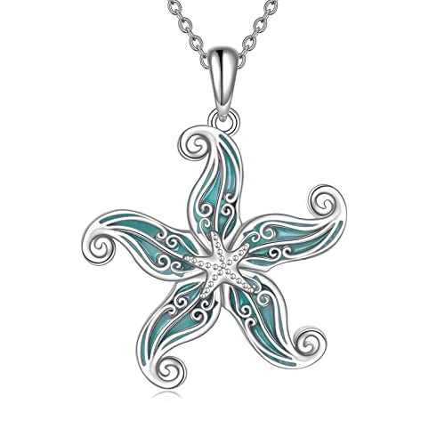 CRMAD Ocean Beach Necklace for Women Sterling Silver Starfish Wave Ocean Jewelry Gifts
